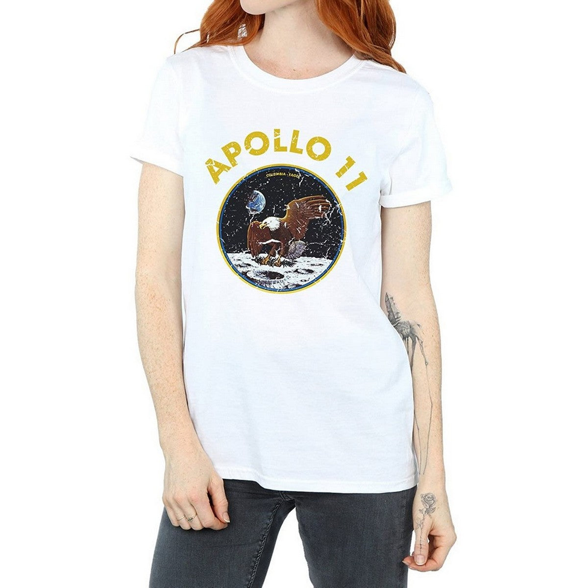 White - Front - NASA Womens-Ladies Classic Apollo 11 Cotton Boyfriend T-Shirt