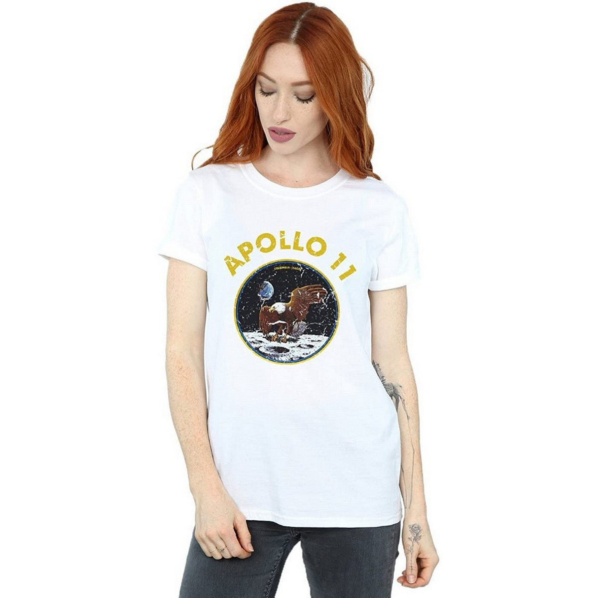 White - Back - NASA Womens-Ladies Classic Apollo 11 Cotton Boyfriend T-Shirt