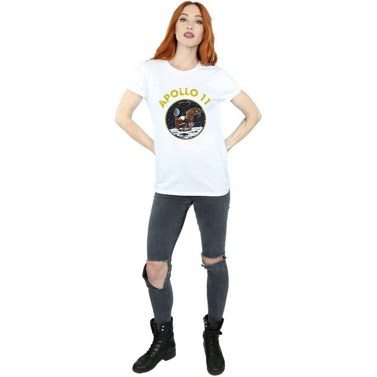White - Side - NASA Womens-Ladies Classic Apollo 11 Cotton Boyfriend T-Shirt