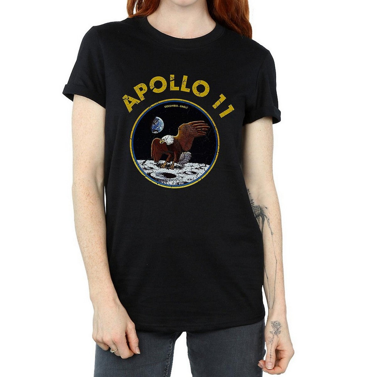 Black - Front - NASA Womens-Ladies Classic Apollo 11 Cotton Boyfriend T-Shirt