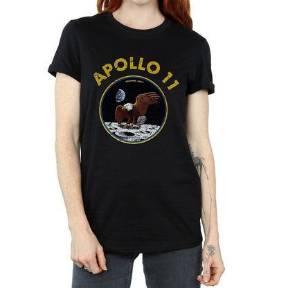 Black - Front - NASA Womens-Ladies Classic Apollo 11 Cotton Boyfriend T-Shirt