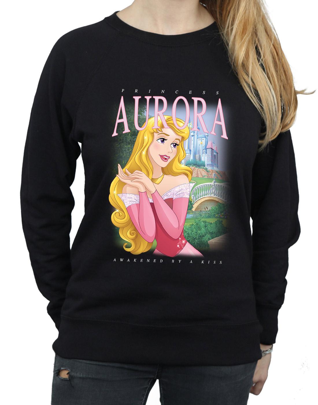 Black - Pack Shot - Sleeping Beauty Womens-Ladies Aurora Montage Cotton Sweatshirt