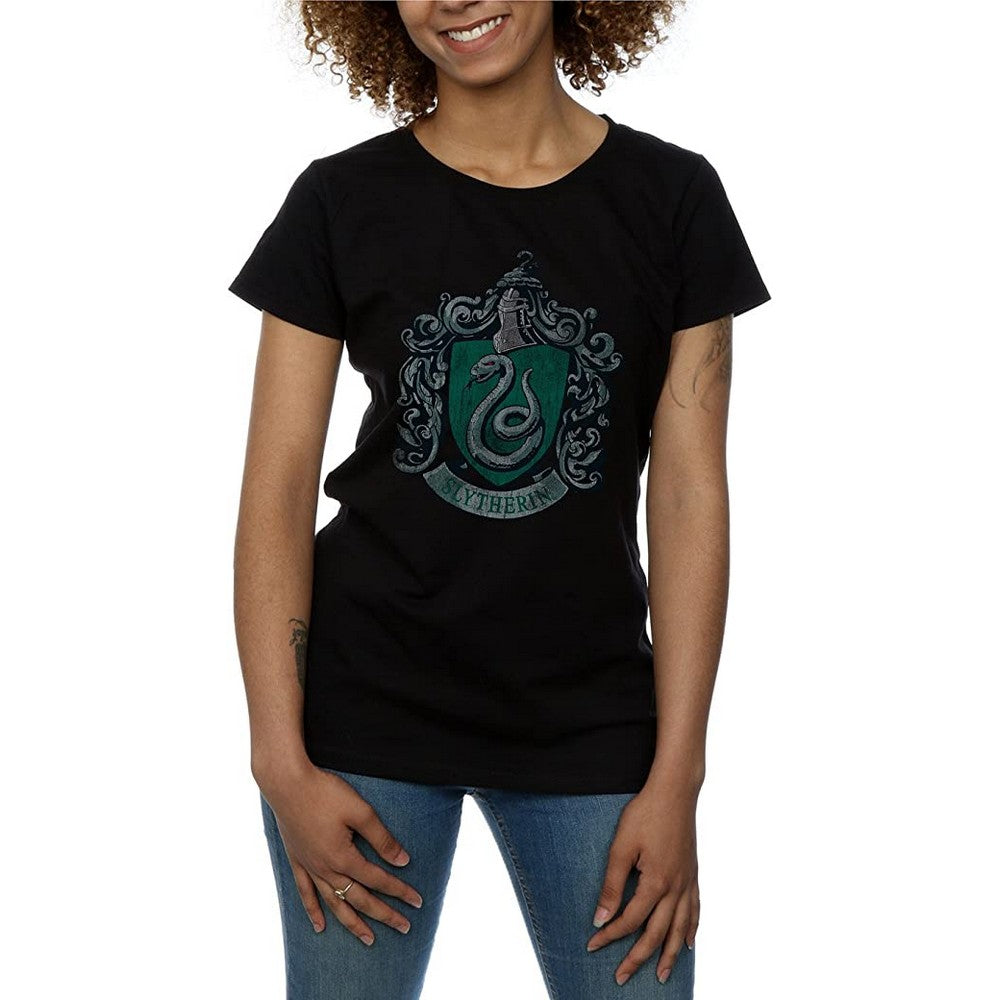 Black - Front - Harry Potter Womens-Ladies Slytherin Cotton T-Shirt