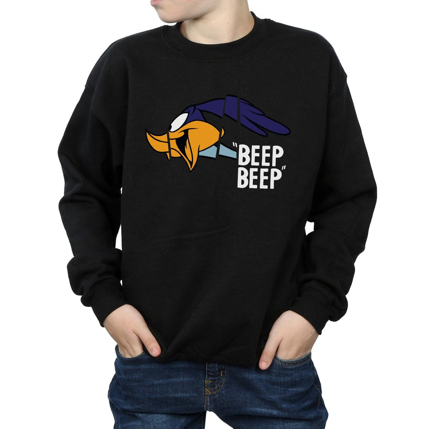 Black - Side - Looney Tunes Boys Beep Beep Road Runner Cotton Sweatshirt