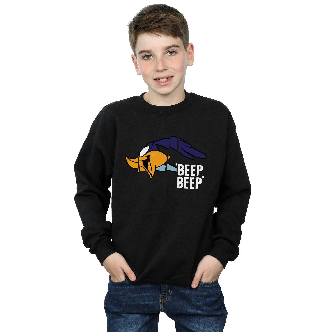 Black - Back - Looney Tunes Boys Beep Beep Road Runner Cotton Sweatshirt