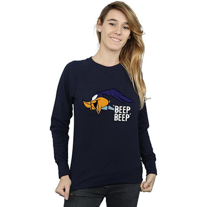 Navy Blue - Back - Looney Tunes Womens-Ladies Beep Beep Road Runner Cotton Sweatshirt