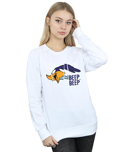White - Back - Looney Tunes Womens-Ladies Beep Beep Road Runner Cotton Sweatshirt