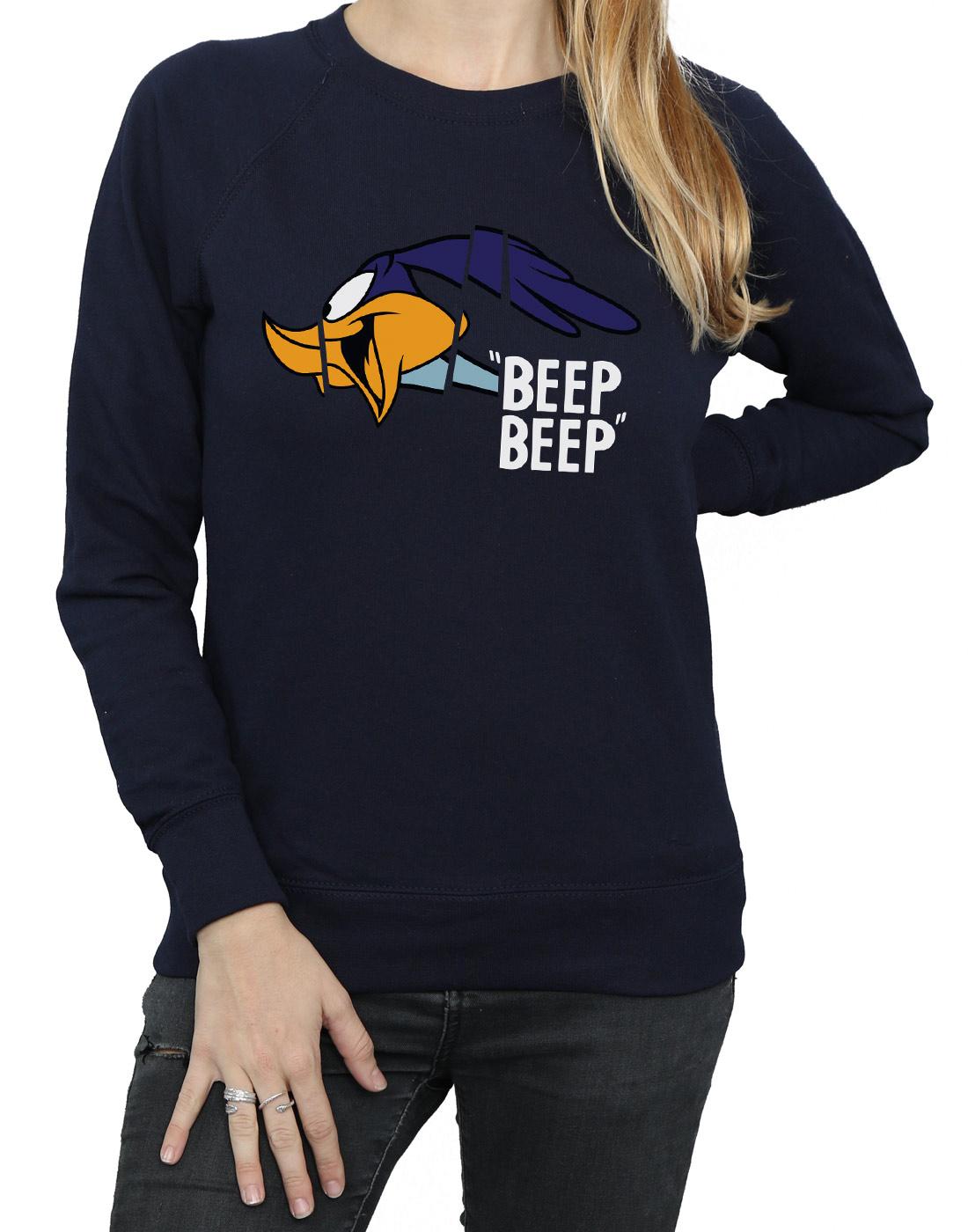 Navy Blue - Close up - Looney Tunes Womens-Ladies Beep Beep Road Runner Cotton Sweatshirt