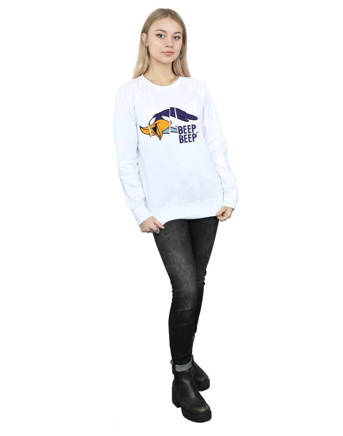 White - Lifestyle - Looney Tunes Womens-Ladies Beep Beep Road Runner Cotton Sweatshirt