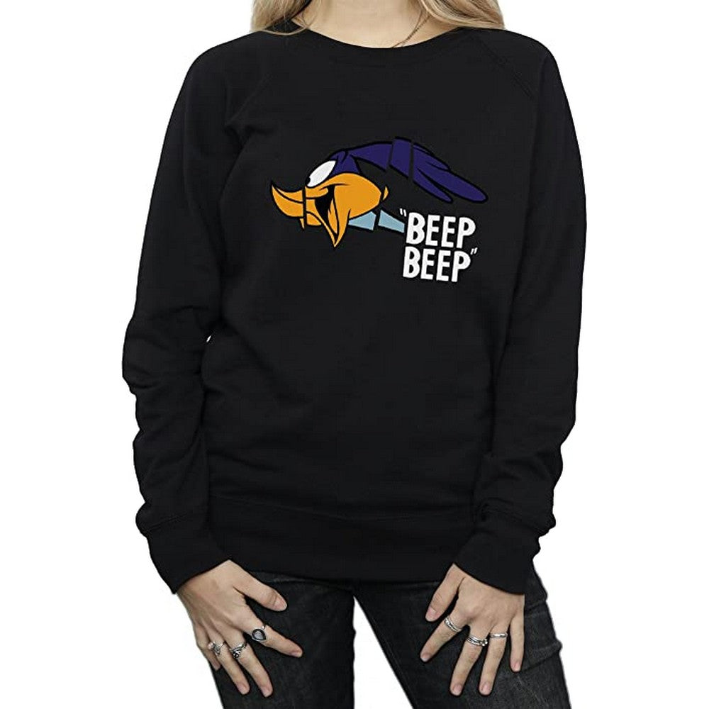 Black - Front - Looney Tunes Womens-Ladies Beep Beep Road Runner Cotton Sweatshirt