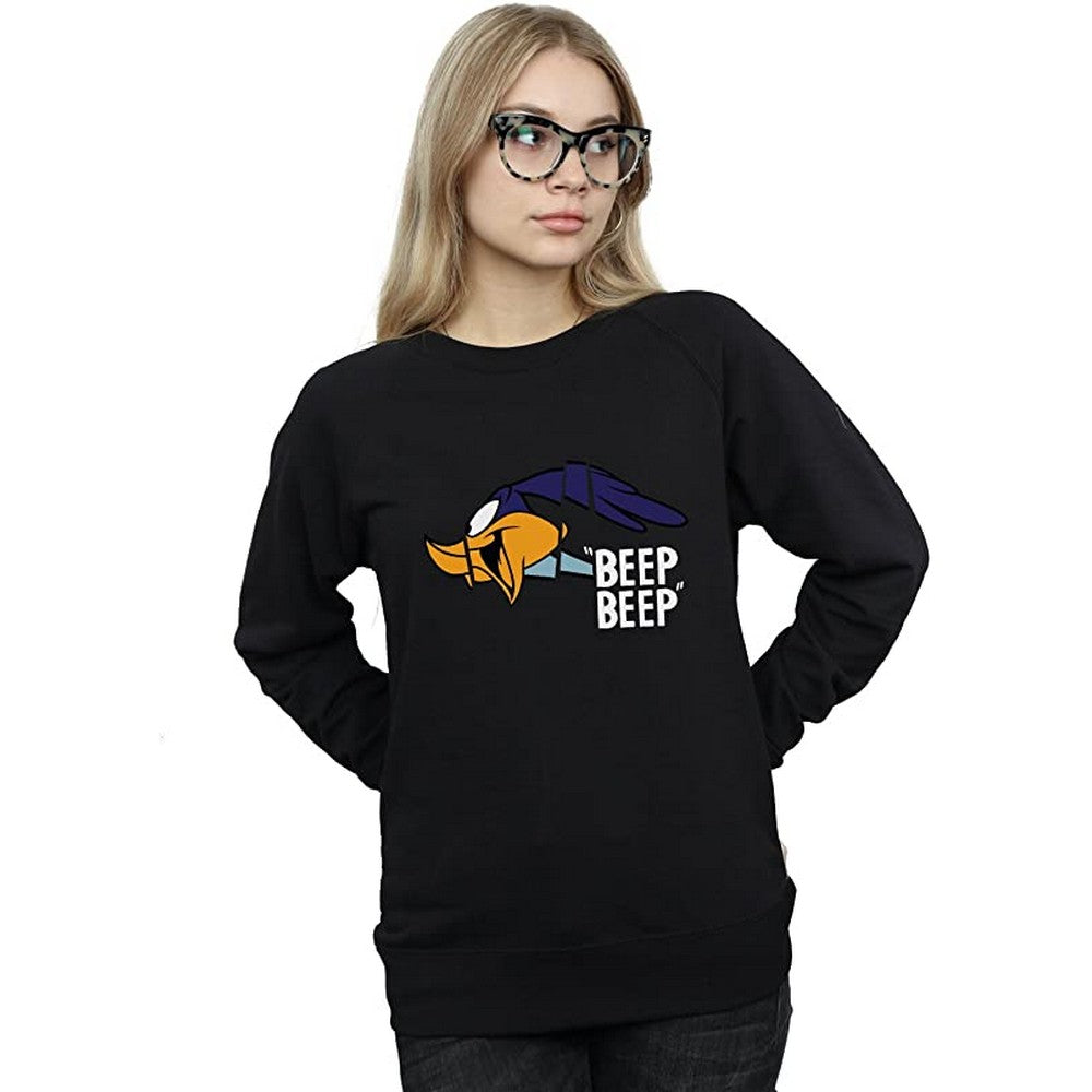 Black - Back - Looney Tunes Womens-Ladies Beep Beep Road Runner Cotton Sweatshirt