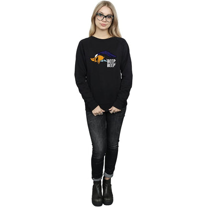 Black - Side - Looney Tunes Womens-Ladies Beep Beep Road Runner Cotton Sweatshirt