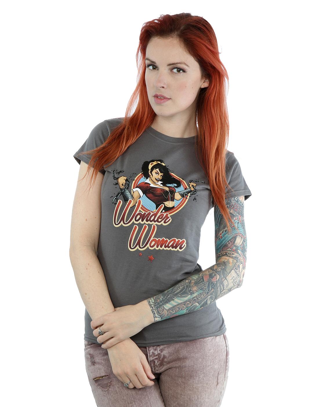 Charcoal - Back - Wonder Woman Womens-Ladies Bombshells Badge Heather T-Shirt