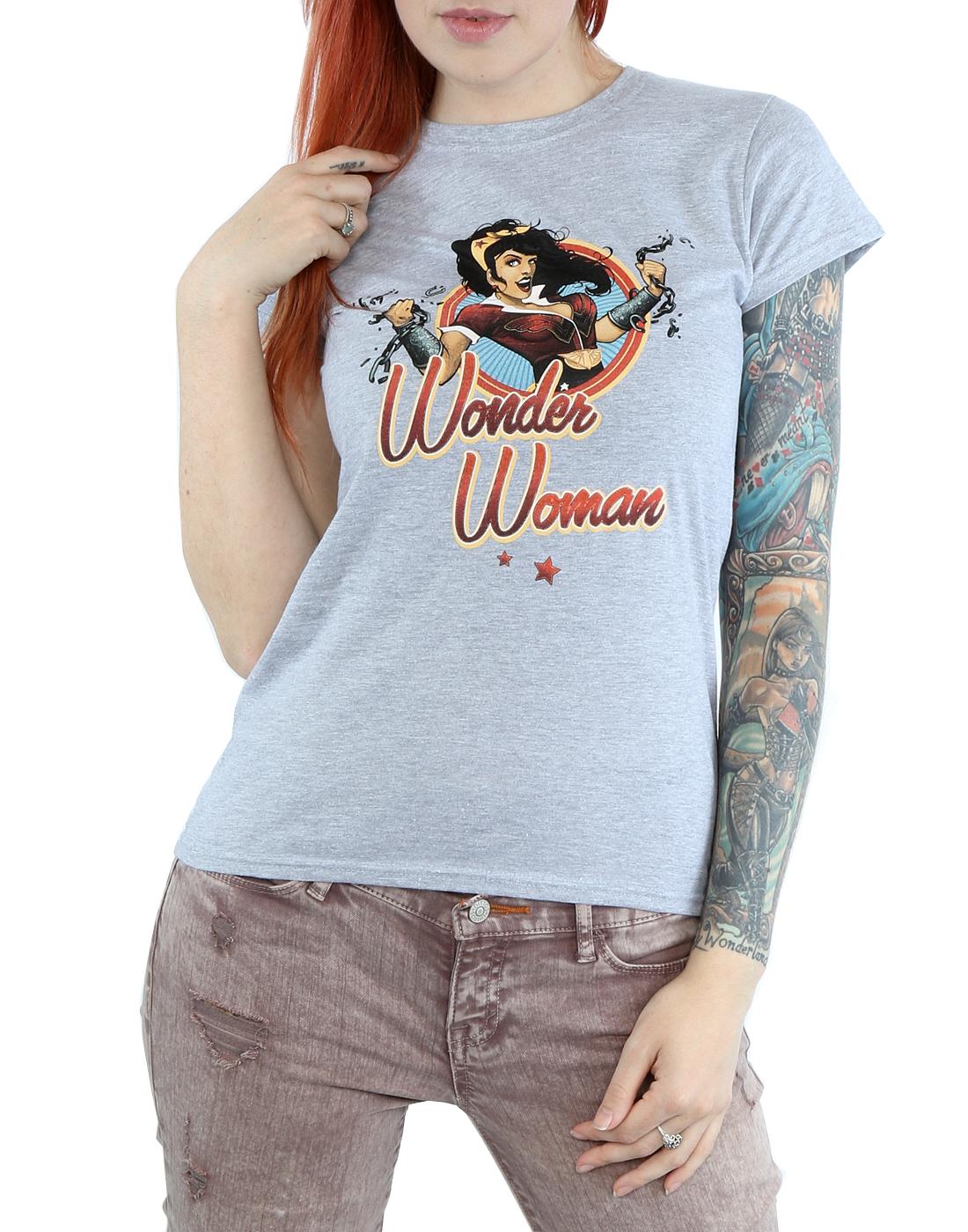 Heather Grey - Pack Shot - Wonder Woman Womens-Ladies Bombshells Badge Heather T-Shirt