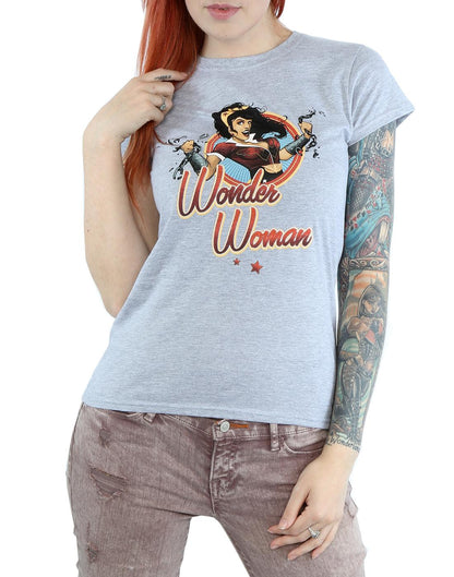 Heather Grey - Pack Shot - Wonder Woman Womens-Ladies Bombshells Badge Heather T-Shirt