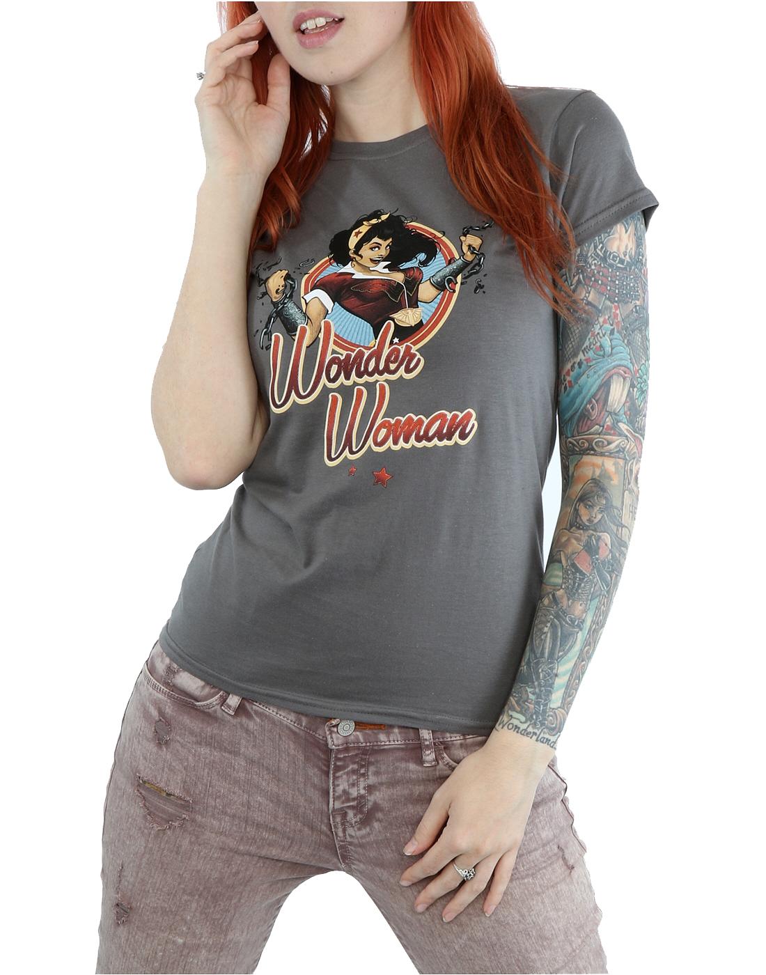 Charcoal - Side - Wonder Woman Womens-Ladies Bombshells Badge Heather T-Shirt