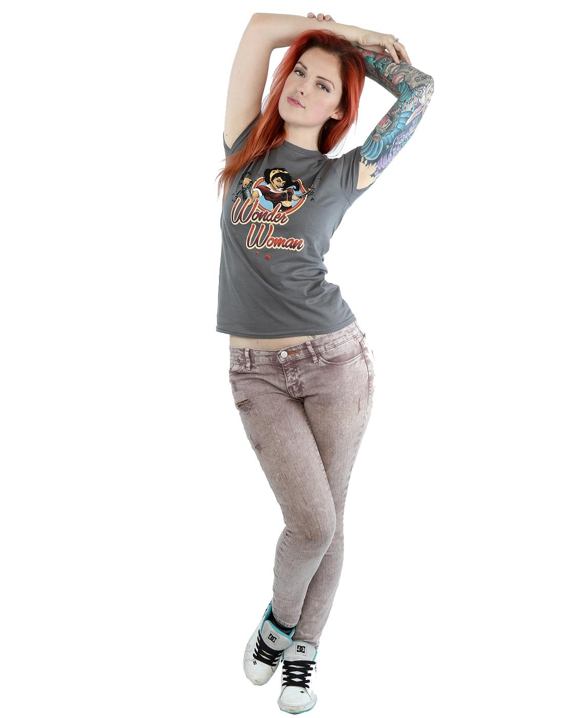 Charcoal - Lifestyle - Wonder Woman Womens-Ladies Bombshells Badge Heather T-Shirt