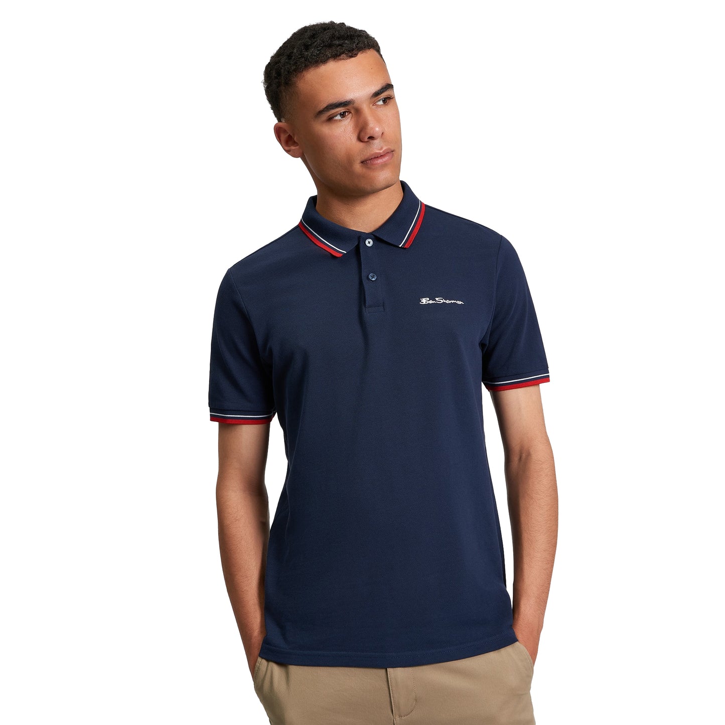 Dark Navy - Side - Ben Sherman Mens Signature Pique Polo Shirt