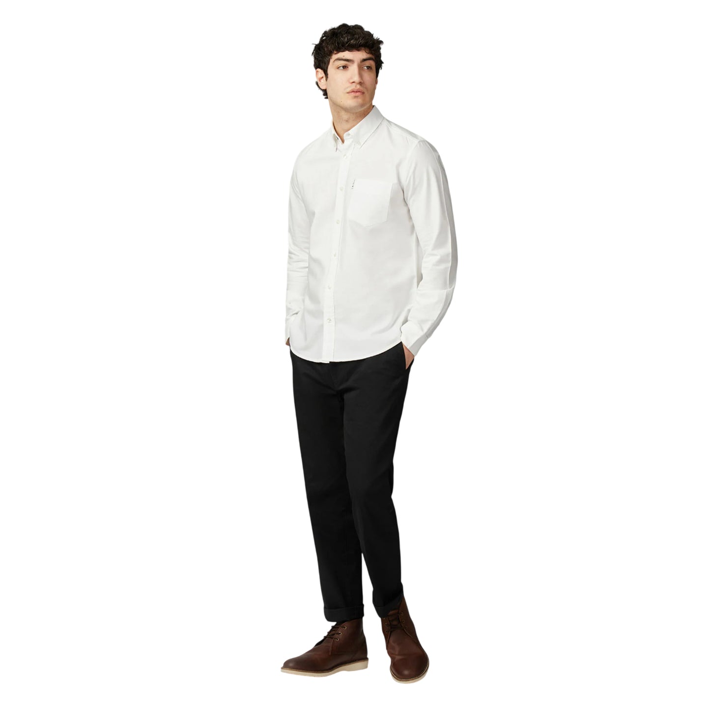 White - Side - Ben Sherman Mens Signature Oxford Long-Sleeved Shirt