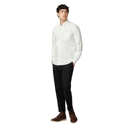 White - Side - Ben Sherman Mens Signature Oxford Long-Sleeved Shirt