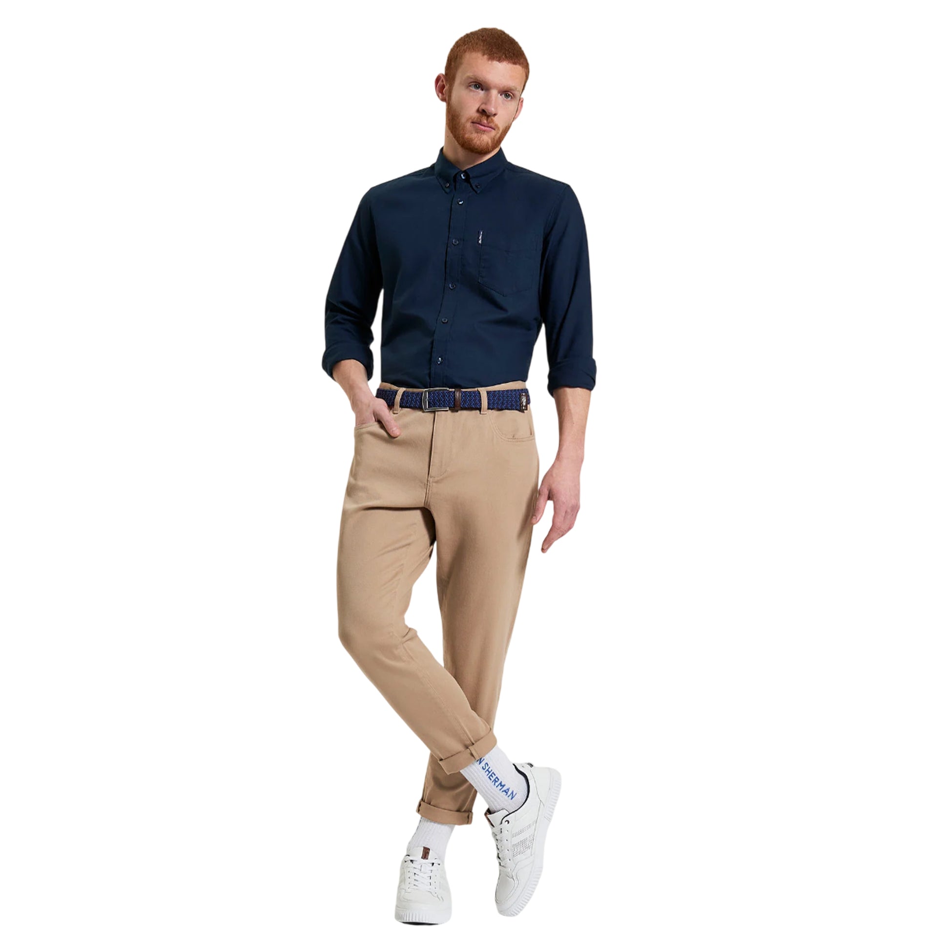 Dark Navy - Side - Ben Sherman Mens Signature Oxford Long-Sleeved Shirt