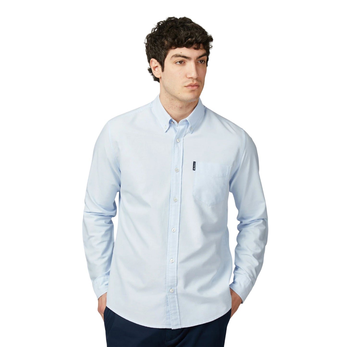 Sky - Front - Ben Sherman Mens Signature Oxford Long-Sleeved Shirt