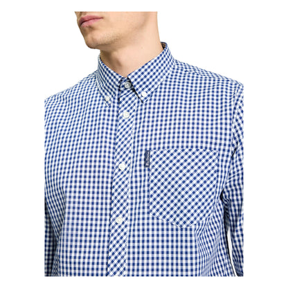 Dark Blue - Side - Ben Sherman Mens Signature Gingham Long-Sleeved Shirt