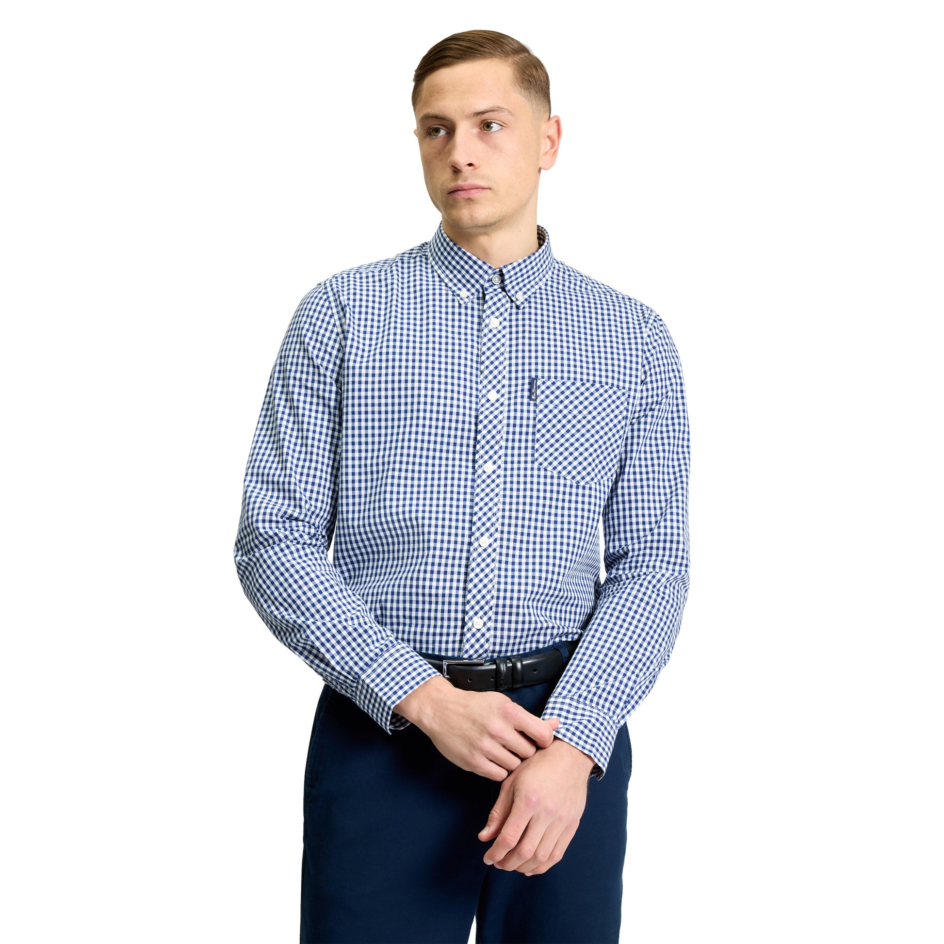 Dark Blue - Front - Ben Sherman Mens Signature Gingham Long-Sleeved Shirt