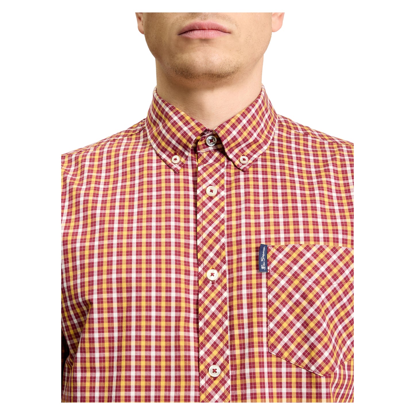 Red - Side - Ben Sherman Mens Signature House Checked Short-Sleeved Shirt