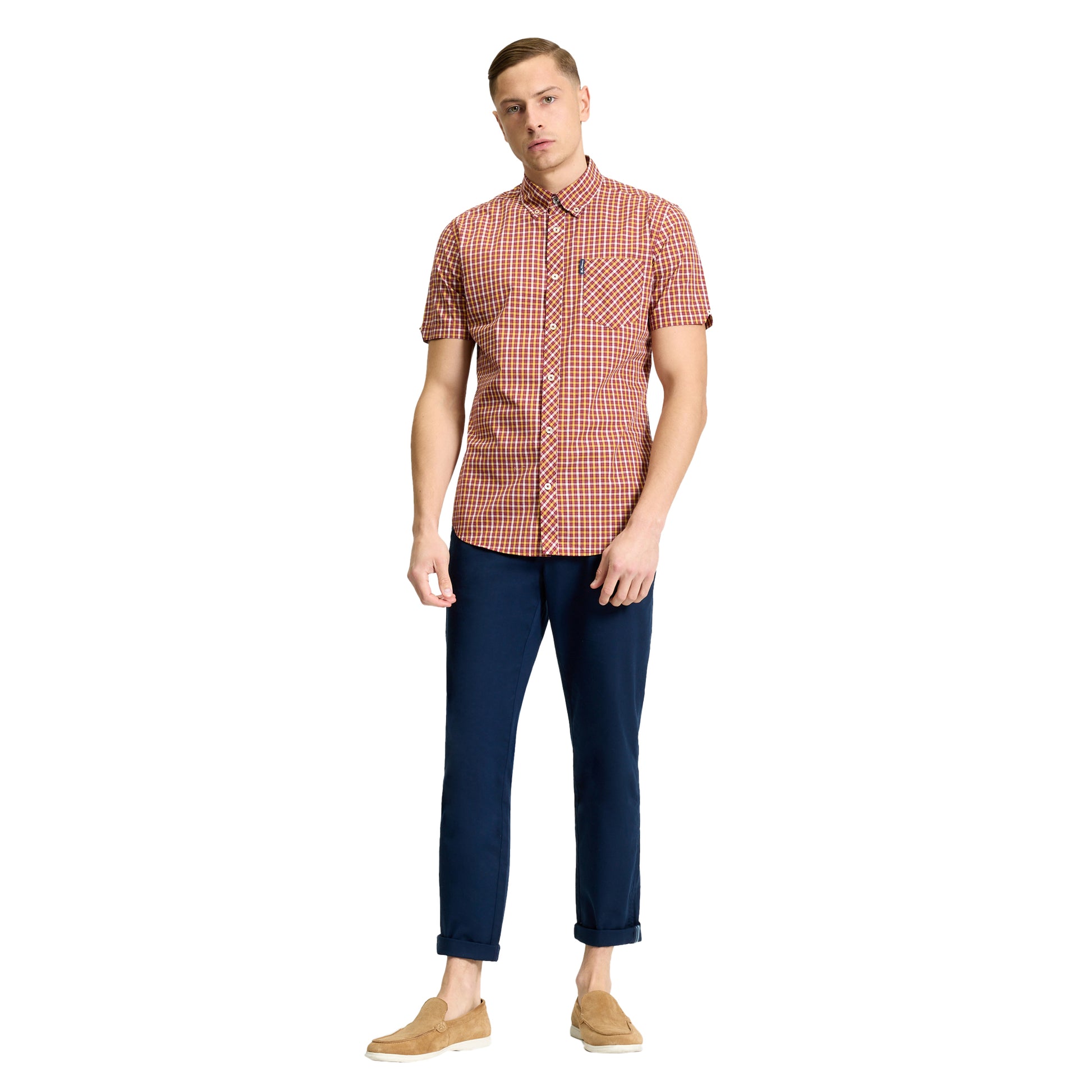 Red - Pack Shot - Ben Sherman Mens Signature House Checked Short-Sleeved Shirt