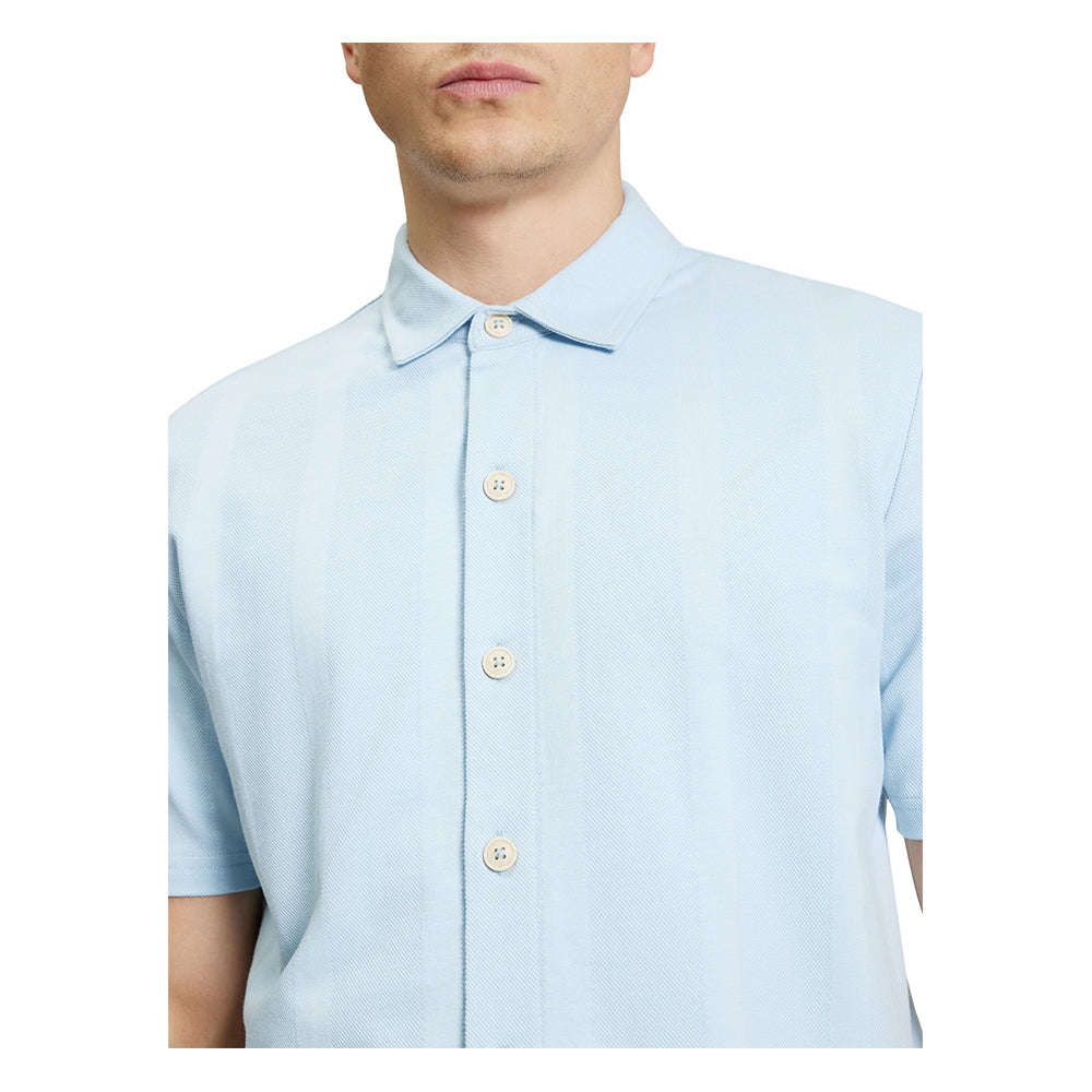 Powder Blue - Side - Ben Sherman Mens Vertical Pique Textured Shirt