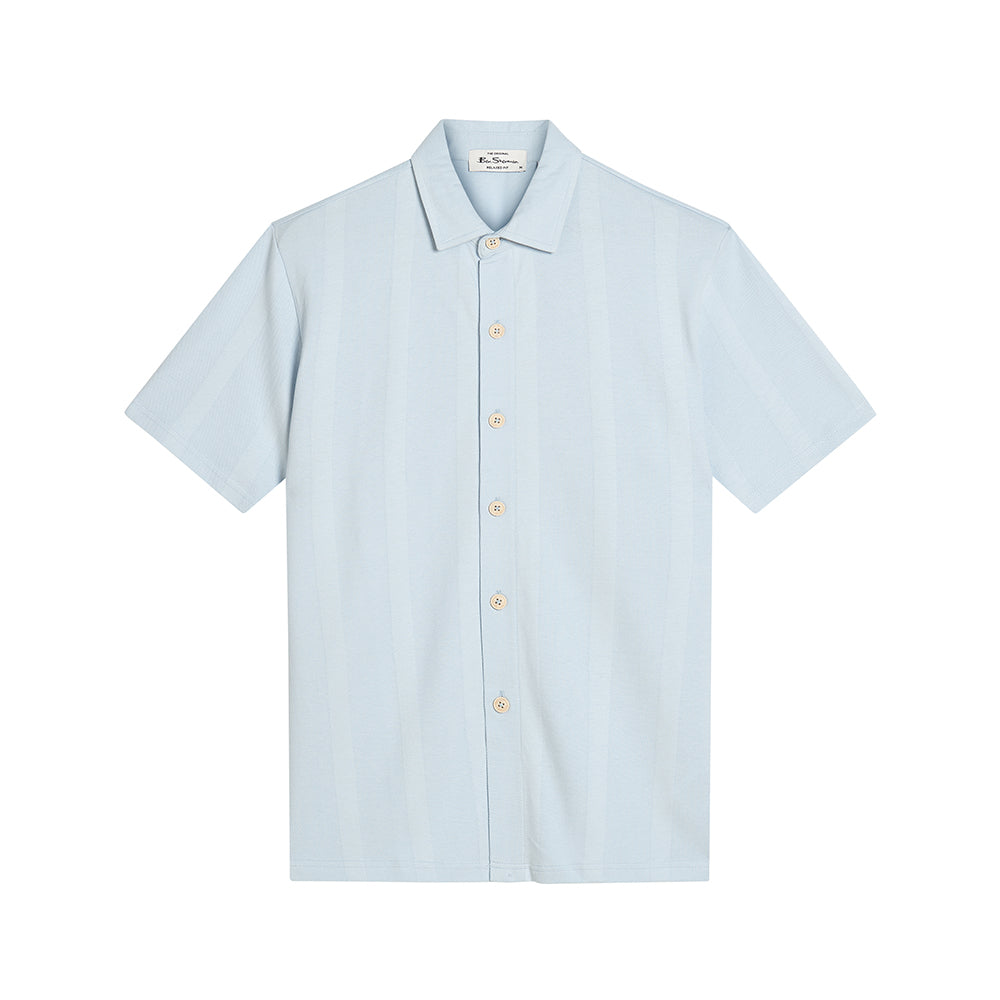 Powder Blue - Front - Ben Sherman Mens Vertical Pique Textured Shirt