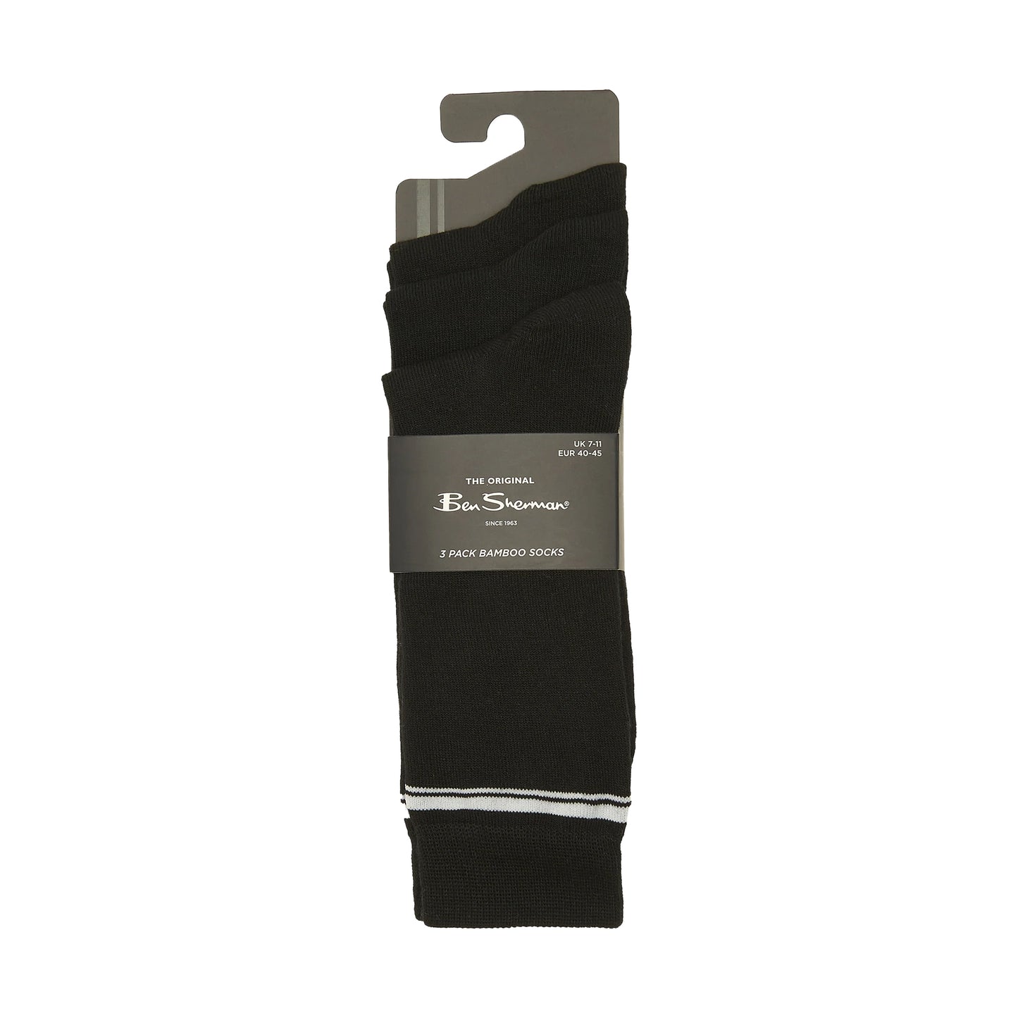 Black - Back - Ben Sherman Mens Stripe Bamboo Socks (Pack of 3)