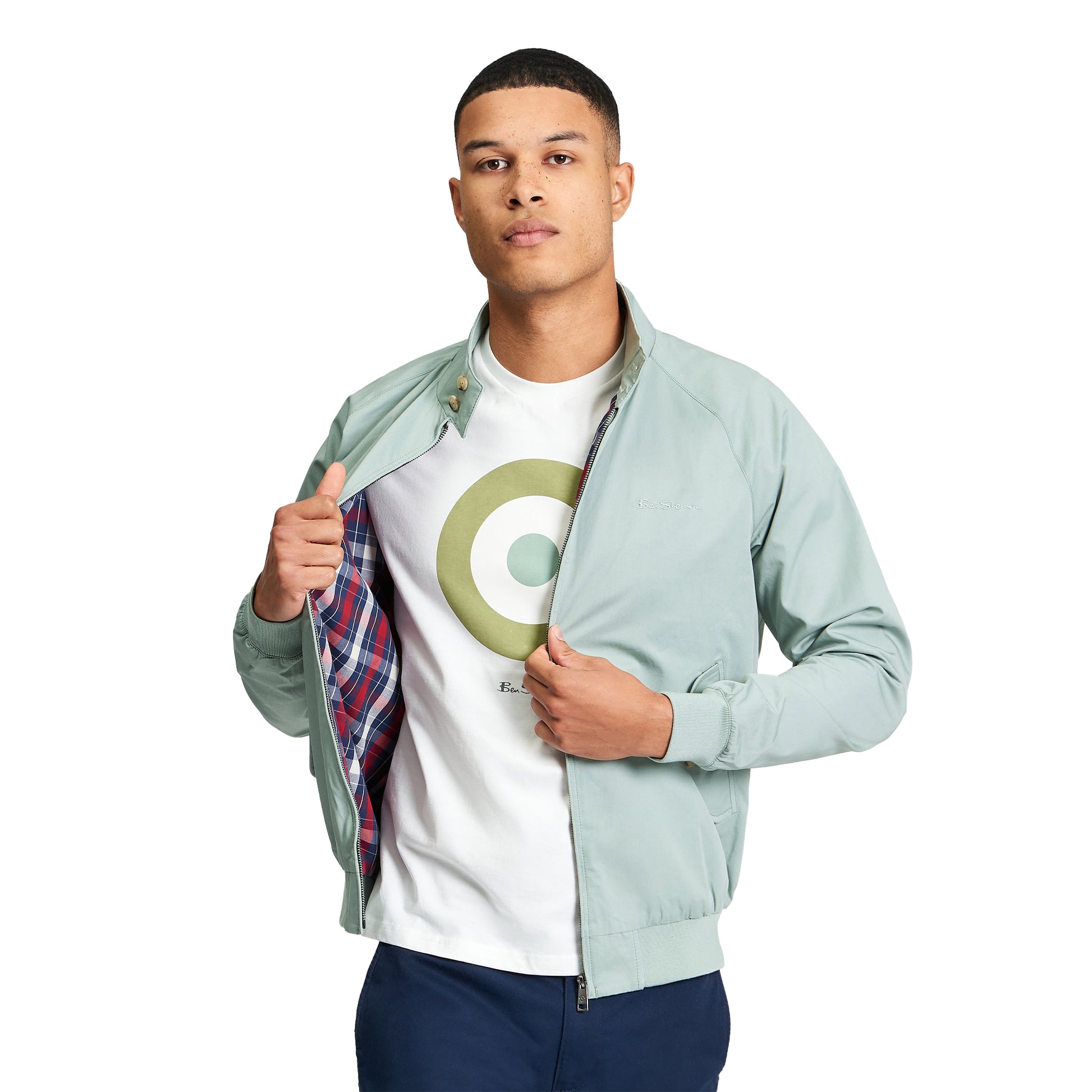 Sage - Side - Ben Sherman Mens Harrington Signature Jacket
