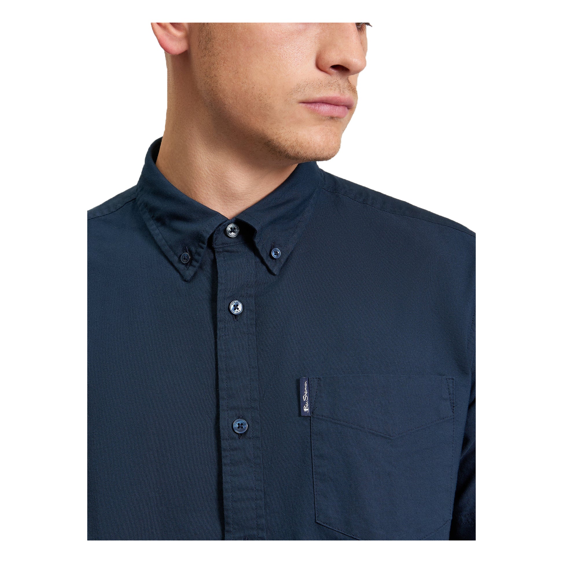 Dark Navy - Side - Ben Sherman Mens Signature Oxford Short-Sleeved Shirt