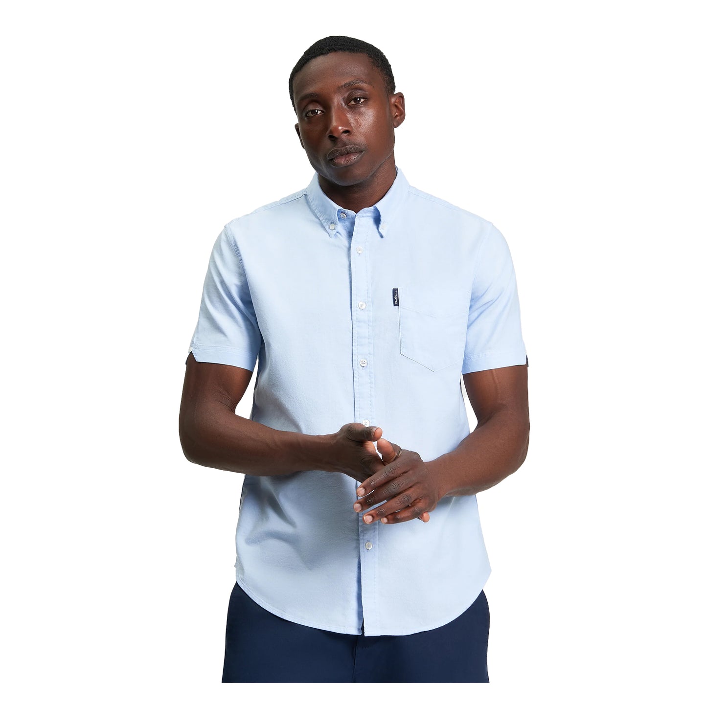 Sky - Front - Ben Sherman Mens Signature Oxford Short-Sleeved Shirt