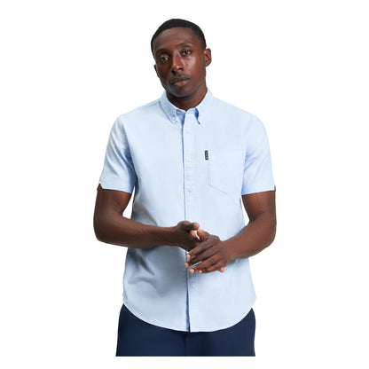 Sky - Front - Ben Sherman Mens Signature Oxford Short-Sleeved Shirt