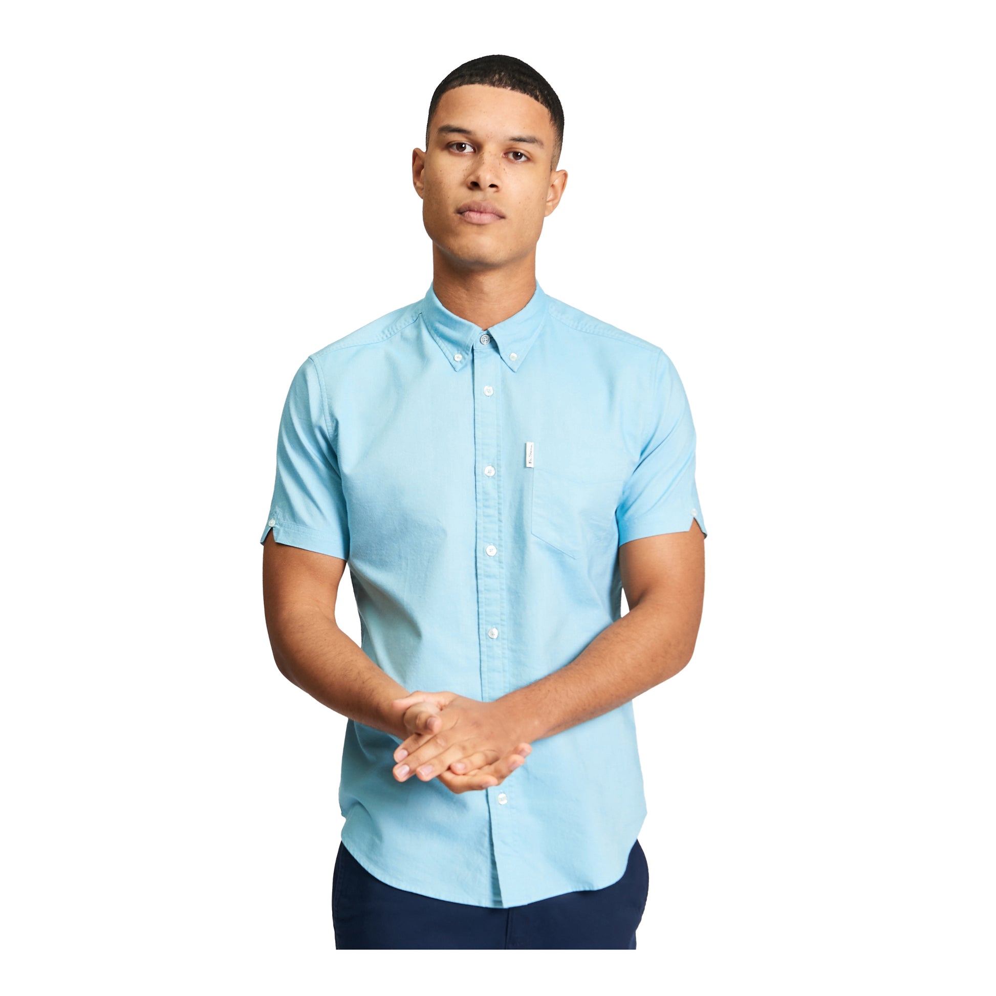 Blue - Back - Ben Sherman Mens Signature Oxford Short-Sleeved Shirt