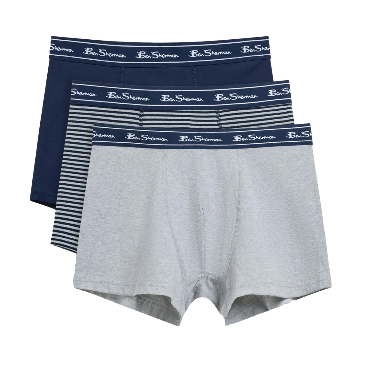 Grey - Front - Ben Sherman Mens Signature Striped Modern Boxer Shorts (Pack of 3)