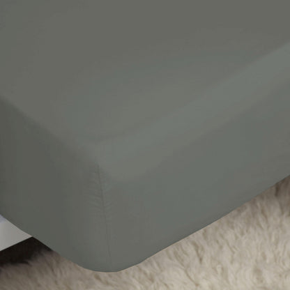 Grey - Back - Belledorm Easycare Percale Fitted Sheet