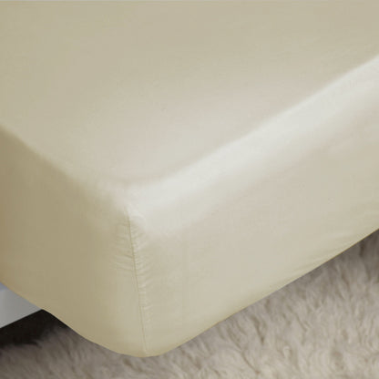 Cream - Back - Belledorm Easycare Percale Fitted Sheet