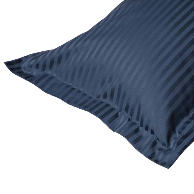 Navy - Back - Belledorm 540 Thread Count Satin Stripe Oxford Pillowcase