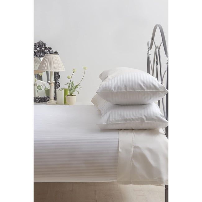 White - Side - Belledorm 540 Thread Count Satin Stripe Extra Deep Fitted Sheet
