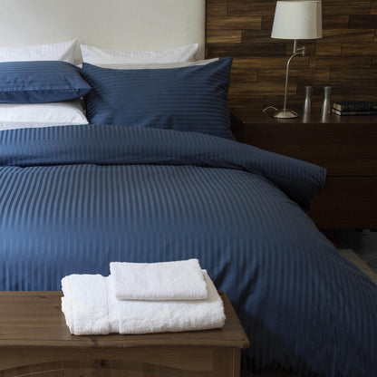 Navy - Back - Belledorm 540 Thread Count Satin Stripe Duvet Cover Set