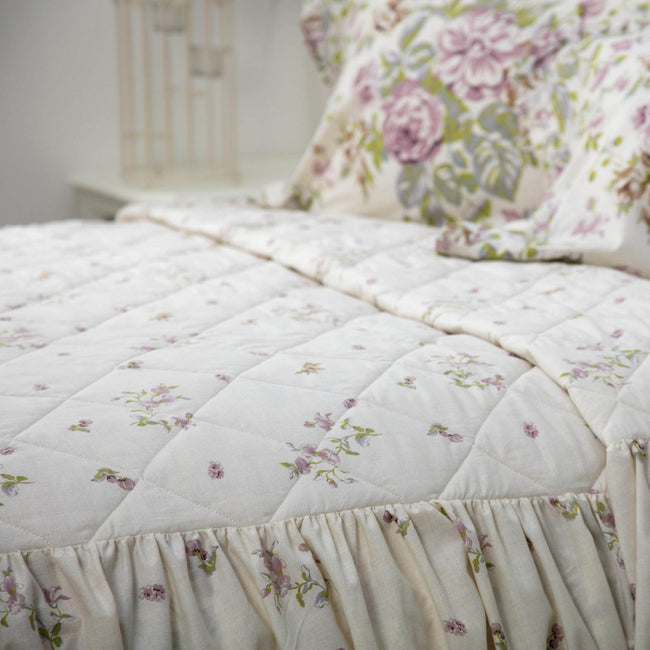 Ivory-Pink-Green - Back - Belledorm Rose Boutique Fitted Bedspread