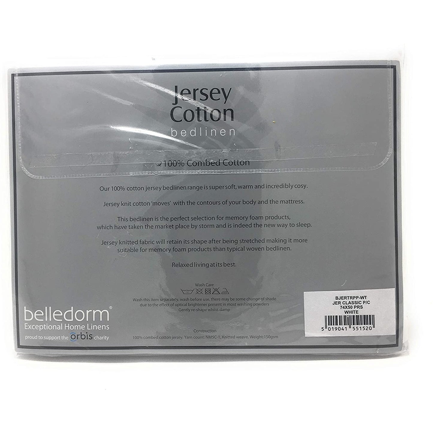 White - Back - Belledorm Jersey Cotton Contour Pillowcase (Pair)