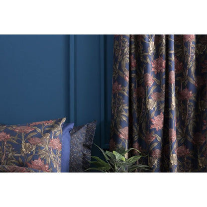 Pink-Navy - Back - Belledorm Wild Garden Lined Curtains (Pack of 2)