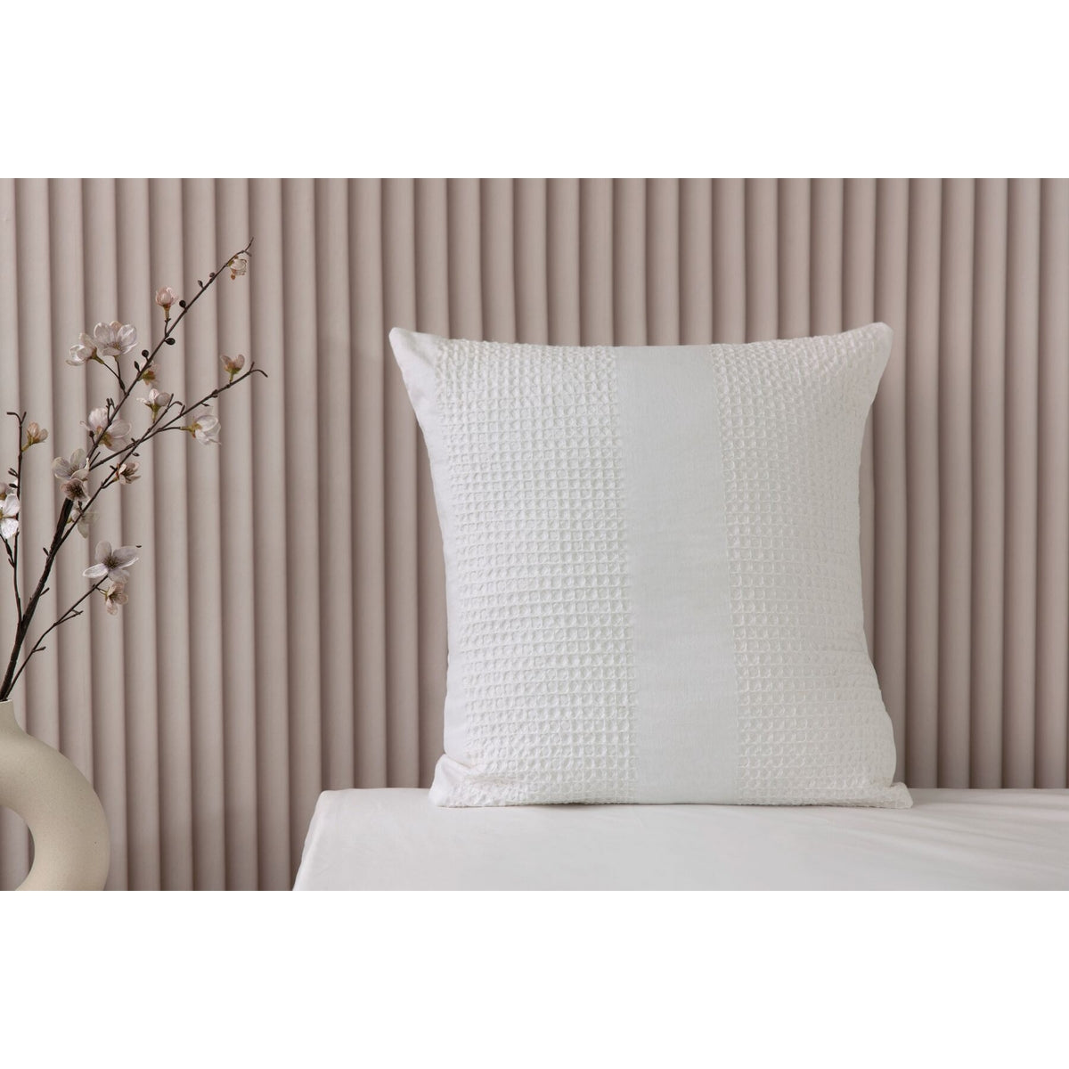Vanilla - Front - Belledorm Waffle Stripe Cushion Cover