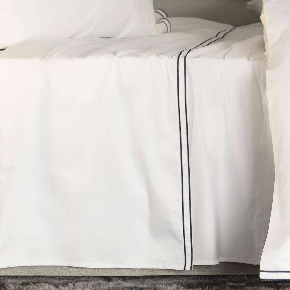 Navy - Back - Belledorm Savoy Embroidered Detail Flat Sheet
