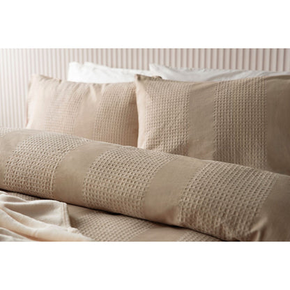 Latte - Side - Belledorm Waffle Stripe Duvet Cover Set